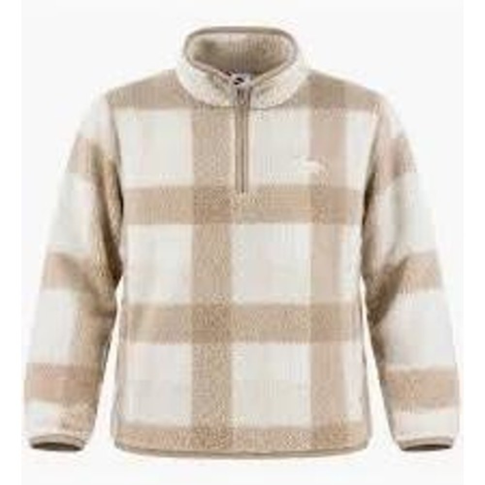 Nike Men's Club Winterized Pullover Plaid Sherpa Fleece M Khaki White FZ0896-247